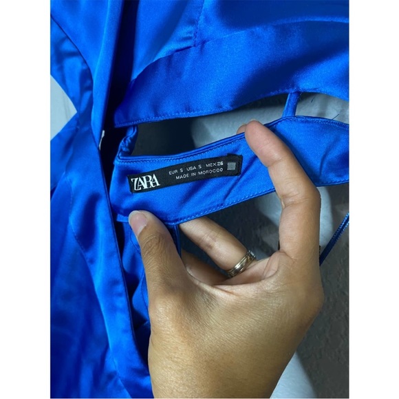 Zara Satin Effect Cut Out Blue Dress - Picture 6 of 8